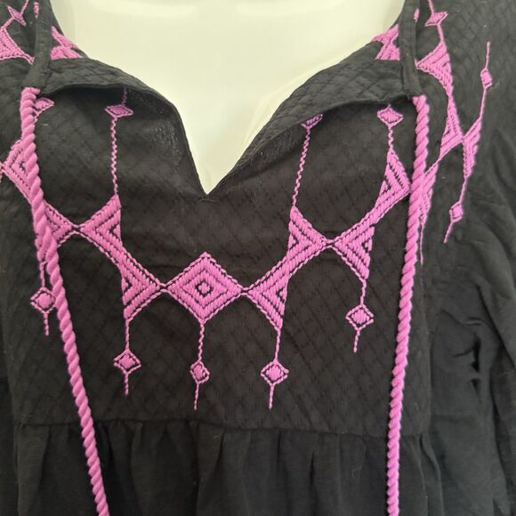 Knox Rose Shirt Womens XXL Black Magenta Flutter Short Sleeve Embroidered Top - Picture 10 of 11